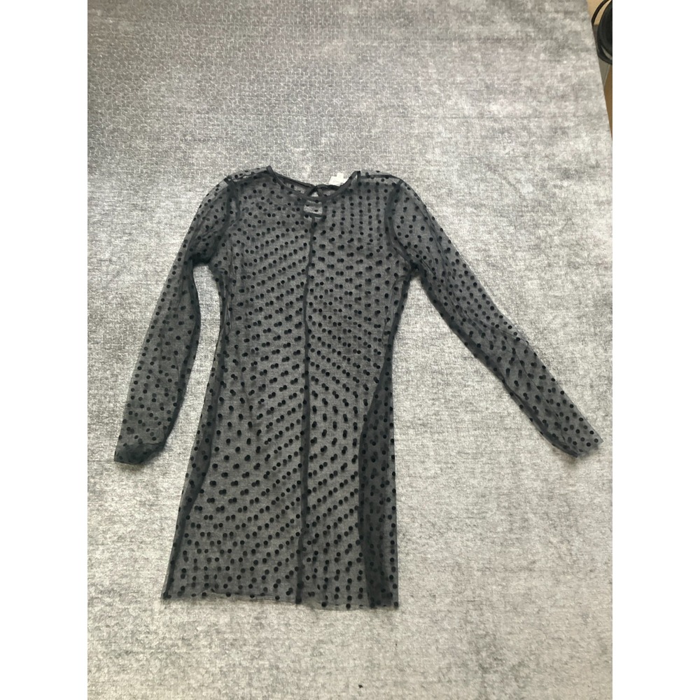 Superdown Sheer Mesh Mini Dress Black Flocked Polka Dot Keyhole Back Small
